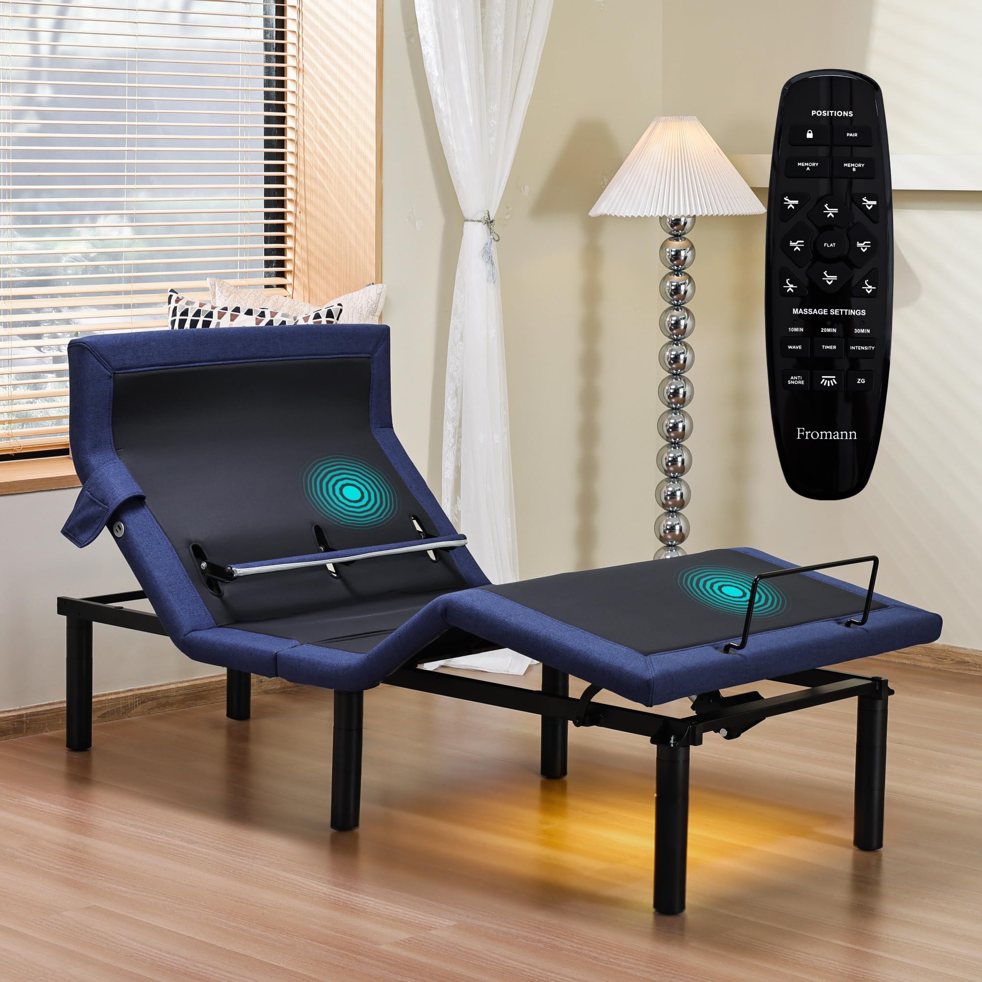 Fromann Adjustable Twin XL Bed Base Frame with Head and Foot Lift, Lumbar Support, Massage, Under-Bed Lights,Left Right USB+C, Memory Positions, Zero Gravity