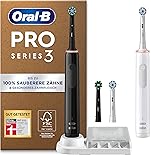Oral-B Pro Series 3 Plus Edition Doppelpack Elektrische Zahnbürste, 4 Aufsteckbürsten, mit visueller 360° Andruckkontrolle für Zahnpflege, recycelbare Verpackung, Designed by Braun, schwarz/weiß
