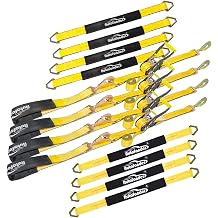 4 Pack 2 Heavy Duty Car Ratchet Tie Down Kit with Snap Hooks-Break Strength 10,000lbs-Working Load 3,333lbs-Includes 8 Pack 36 Axle Straps Yellow
