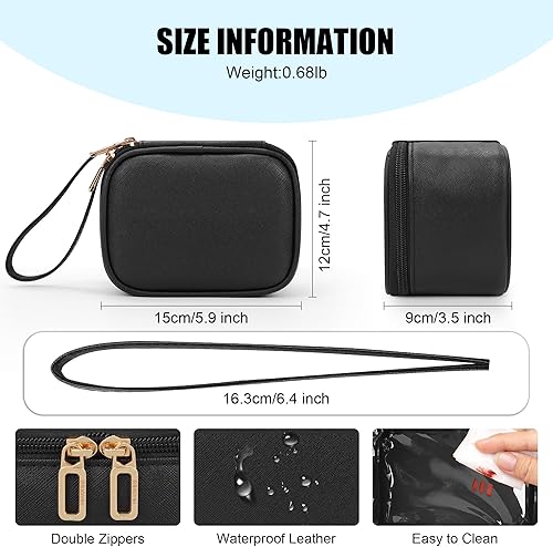 Miniatura 2 de Relavel Mini bolsa de maquillaje con espejo LED, pequeña bolsa de cosméticos con 3 modos de luz, bolsa de maquillaje portátil recargable con correa