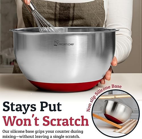 Miniatura 6 de Priority Chef Juego de Tazones para Mezclar de Acero Inoxidable con Tapas, Tazones de Metal Anidables con Tapas Herméticas, Ralladores, Base