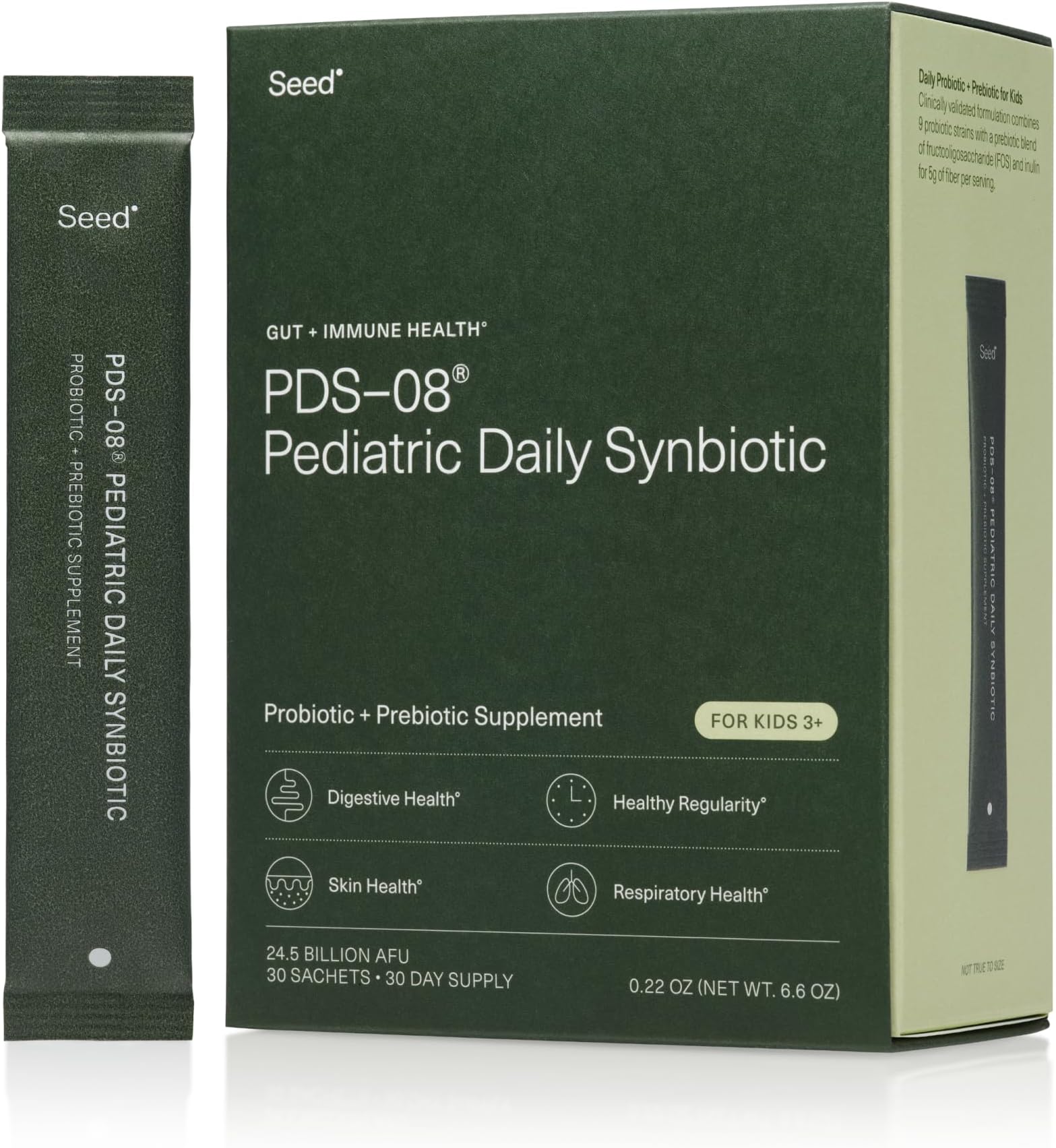 PDS-08 Pediatric Daily Synbiotic - Fiber-Based Prebiotic & Probiotic for Kids - Digestive Health, Regularity, Constipation Relief - Ages 3-17 - Vegan and Shelf-Stable - 30 Sachets (30-Day Supply)