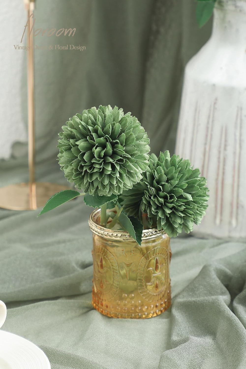 Floroom 12pcs Emerald Green Faux Silk Mums Artificial Flowers Bulk Fake Chrysanthemums with Stems for DIY Wedding Table Centerpieces Floral Arrangements Vase Fillers Home Decorations - Image 4