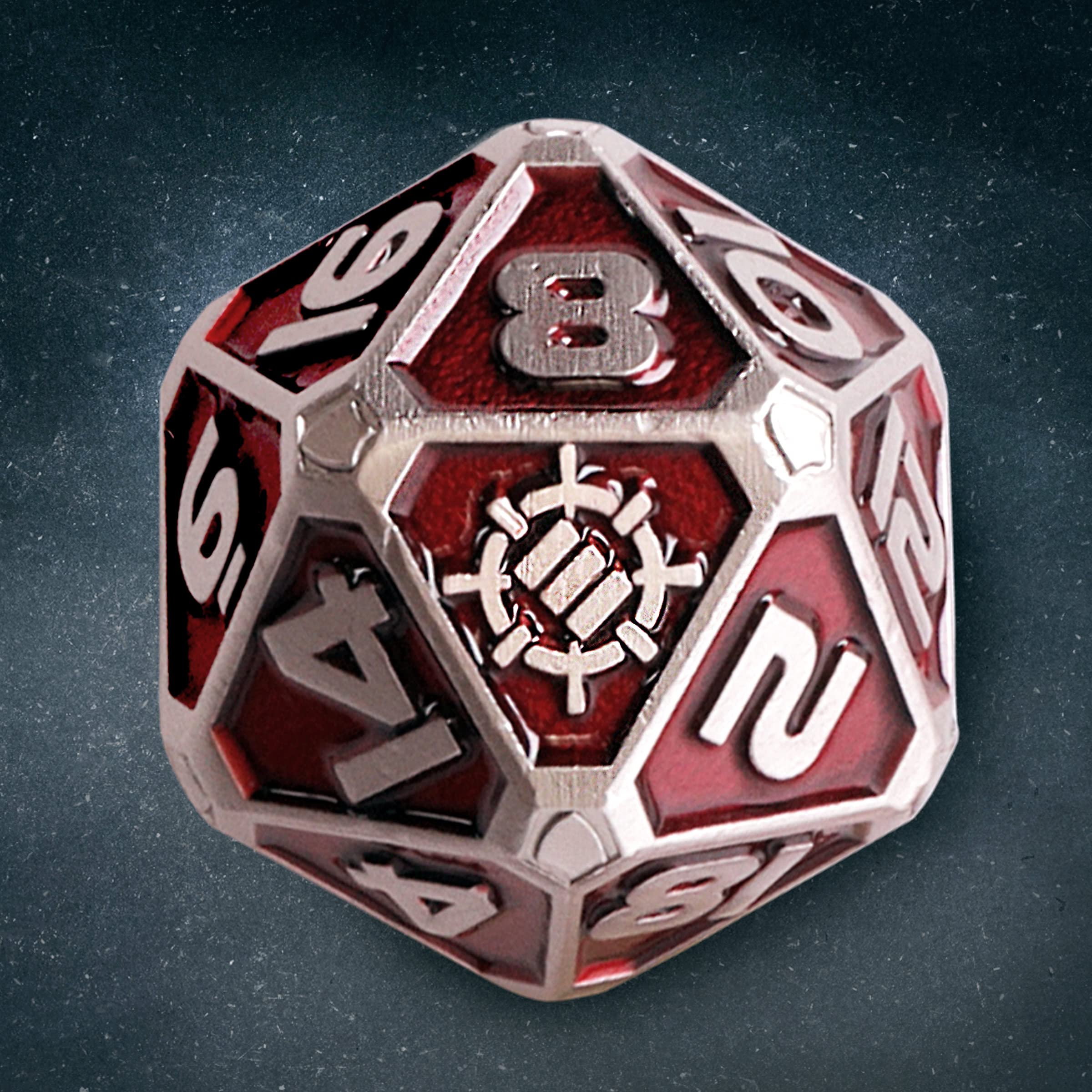 ENHANCE DND Metal Dice Set - 7 Dés Polyédriques avec Sac à en Cuir Végétalien 2 en 1 et Plateau à, D&D en Métal Solide pour Donjons et Dragons, RPG (Édition Collector Rouge)