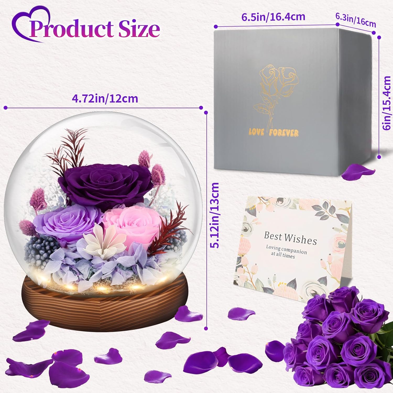 Preserved Flowers Valentines Day Gifts, Gifts for Her, Mom Wife Grandma Girlfriend, Fresh Flowers for Delivery Prime, Real Eternal Rose for Christmas, Birthday, Anniversary, Purple - Image 4