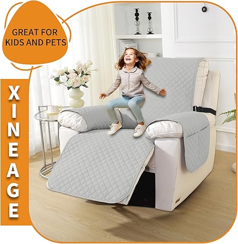 Vista 199 de XINEAGE Funda reclinable resistente al agua, fundas para sofá reclinable de 3 asientos con bolsillos, funda protectora acolchada gruesa para perros
