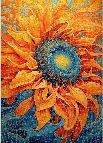 PICKFORU Rompecabezas de girasol para adultos de 1000 piezas, rompecabezas de flores degradadas coloridas, rompecabezas de arte fino de 1000 piezas