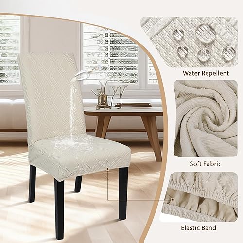 Miniatura 3 de SearchI Juego de 4 fundas impermeables para sillas Parsons de tela jacquard, elásticas, extraíbles y lavables, protectores para sillas de cocina