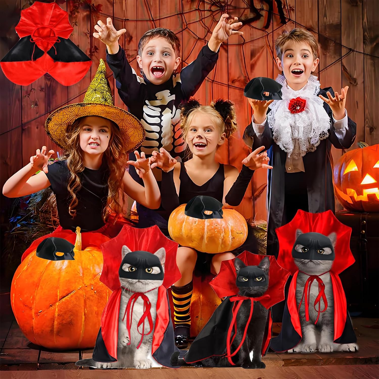 Cat Costumes, Cat Mask Cape Vampire Cats Costume Dog Halloween Vampire Costume Funny Pet Devil Cape Cloak Costumes for Cats Dogs image 5
