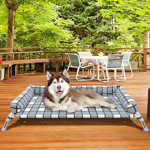 Miniatura 7 de Cama elevada para perro  Cama elevada refrescante para perro con refuerzo, hamaca portátil lavable para mascotas con almohadas y marco de metal para