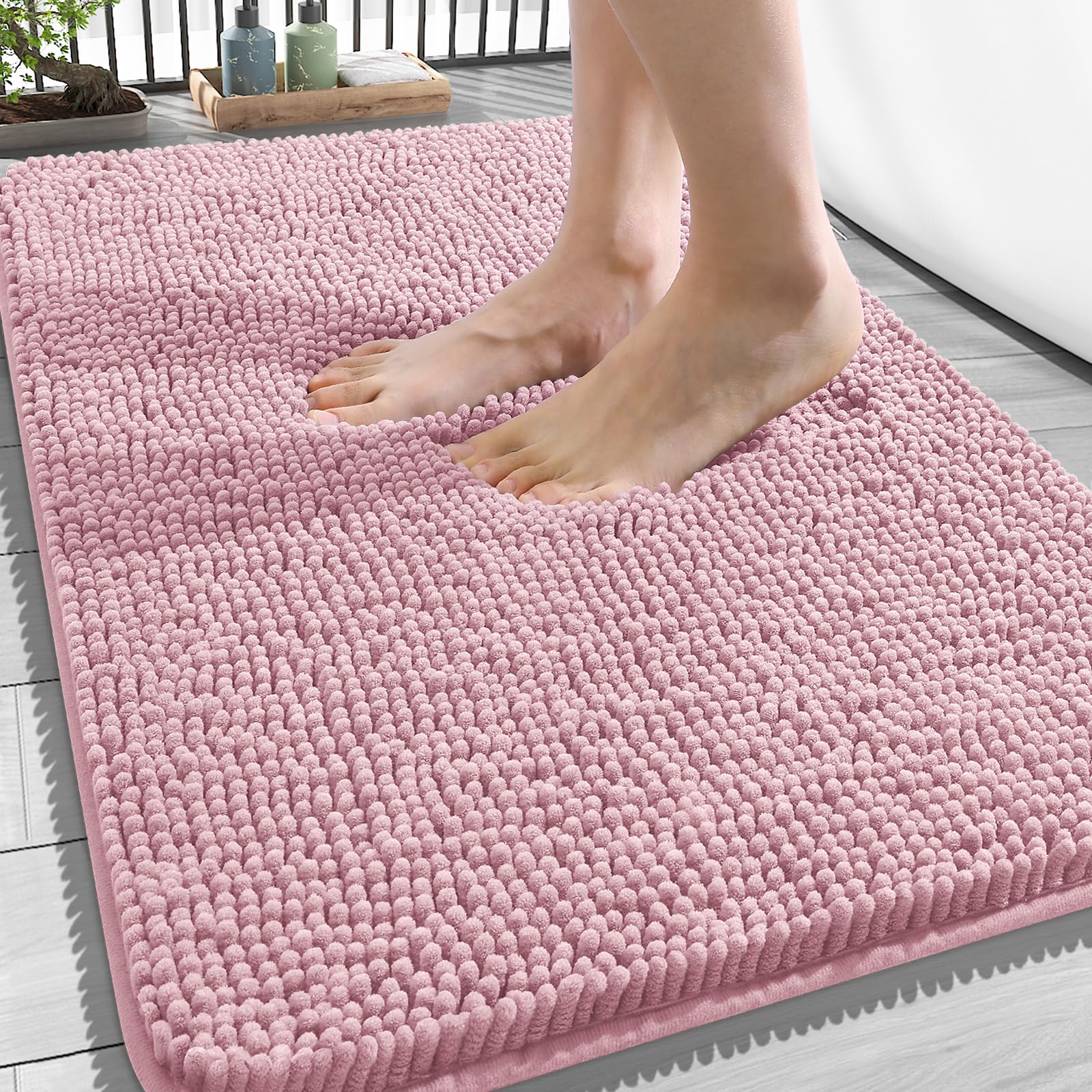 OLANLY Bathroom Rugs 34x21, Extra Soft Absorbent Chenille Bath Rugs | Dusty Rose, Quick-Drying Rubber Backing, Machine Washable Bath Mat for Bathroom Floor, Tub and Shower, Home Decor Accessories