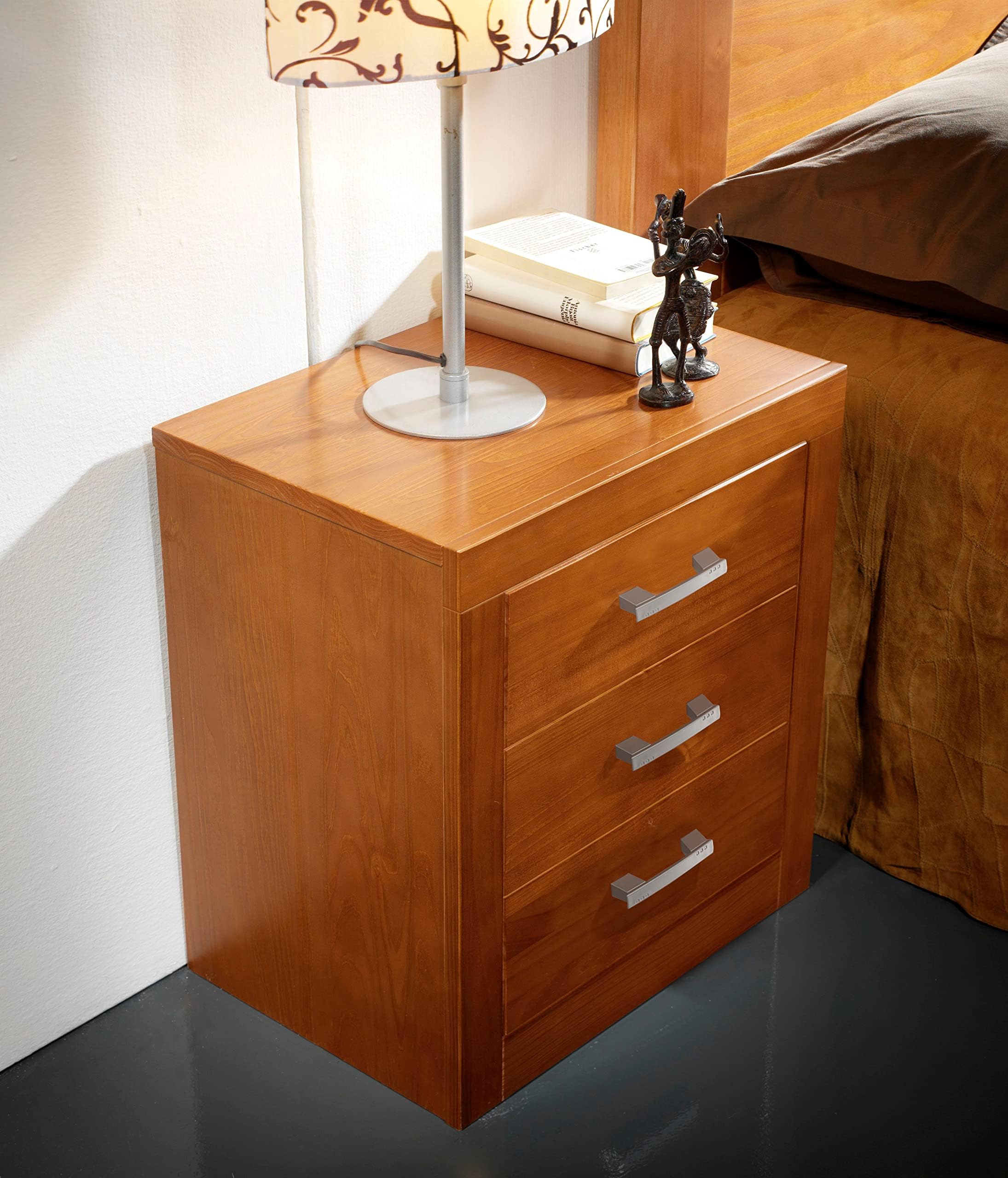 Cómoda Dormitorio con Cajones – Madera de Pino Macizo, Serie Kalpe Acabado Cerezo, Cajonera Auxiliar Robusta para Dormitorio 80x95x40 cm