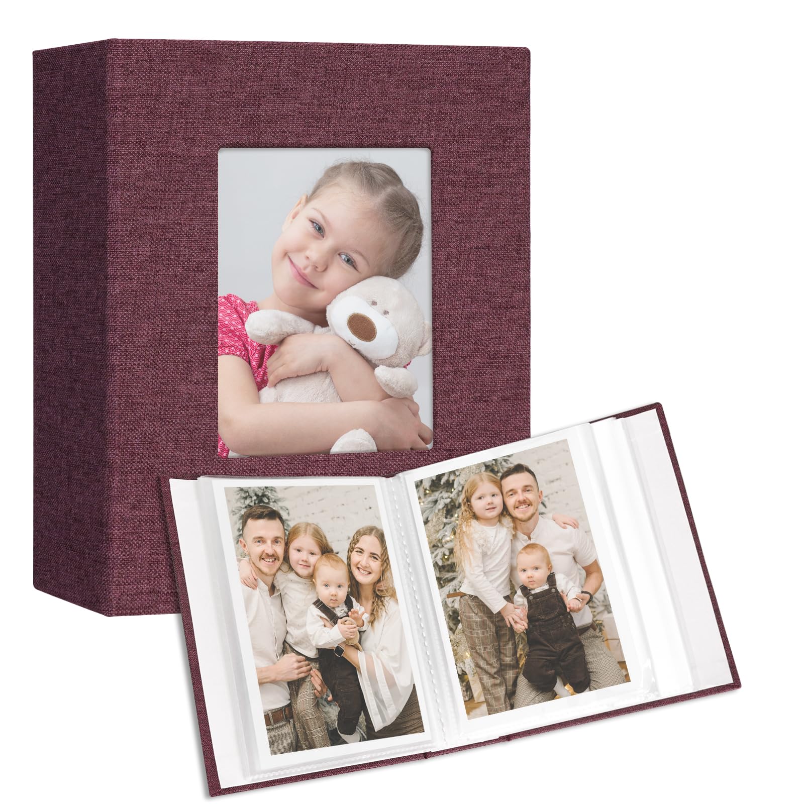 Vienrose Small Photo Album 4x6 holds 100 Photos 2 Pack, Mini Baby Photo Album Linen Cover for Gifts Wedding Family, Purple-picture-17