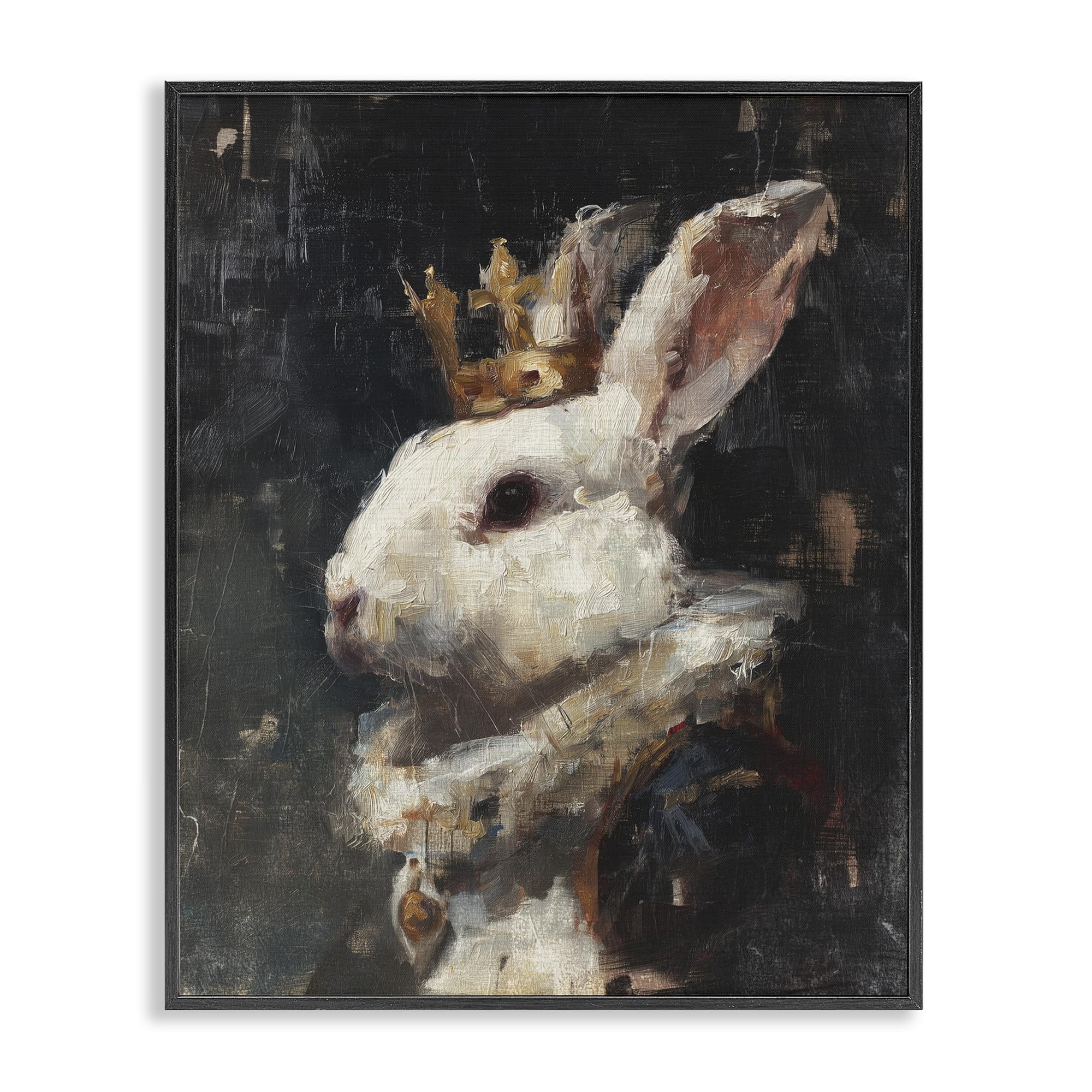 Stupell Industries Midnight Black (Textured) 'Regal Monarch Rabbit'| Framed Giclee Art