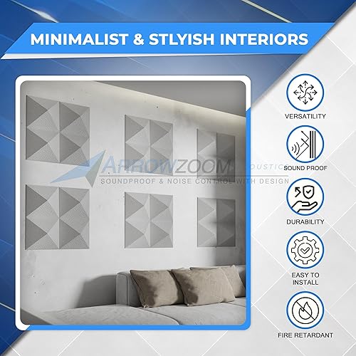 Miniatura 5 de Arrowzoom 6 pirámide moderna pared arte 3D poliéster paneles de pared fácil instalación paneles de poliéster en relieve revestimiento decorativo de