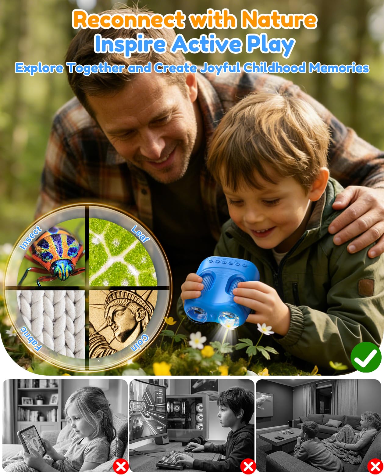 Microscope Numérique Portable 1000X pour Enfant: Miniscope & Télescope 2-en-1 avec Écran IPS 2,0" 4K, Loupe Portable STEM, 15 Lames, Jouet Rechargeable, Cadeau pour Garçons et Filles 4-12