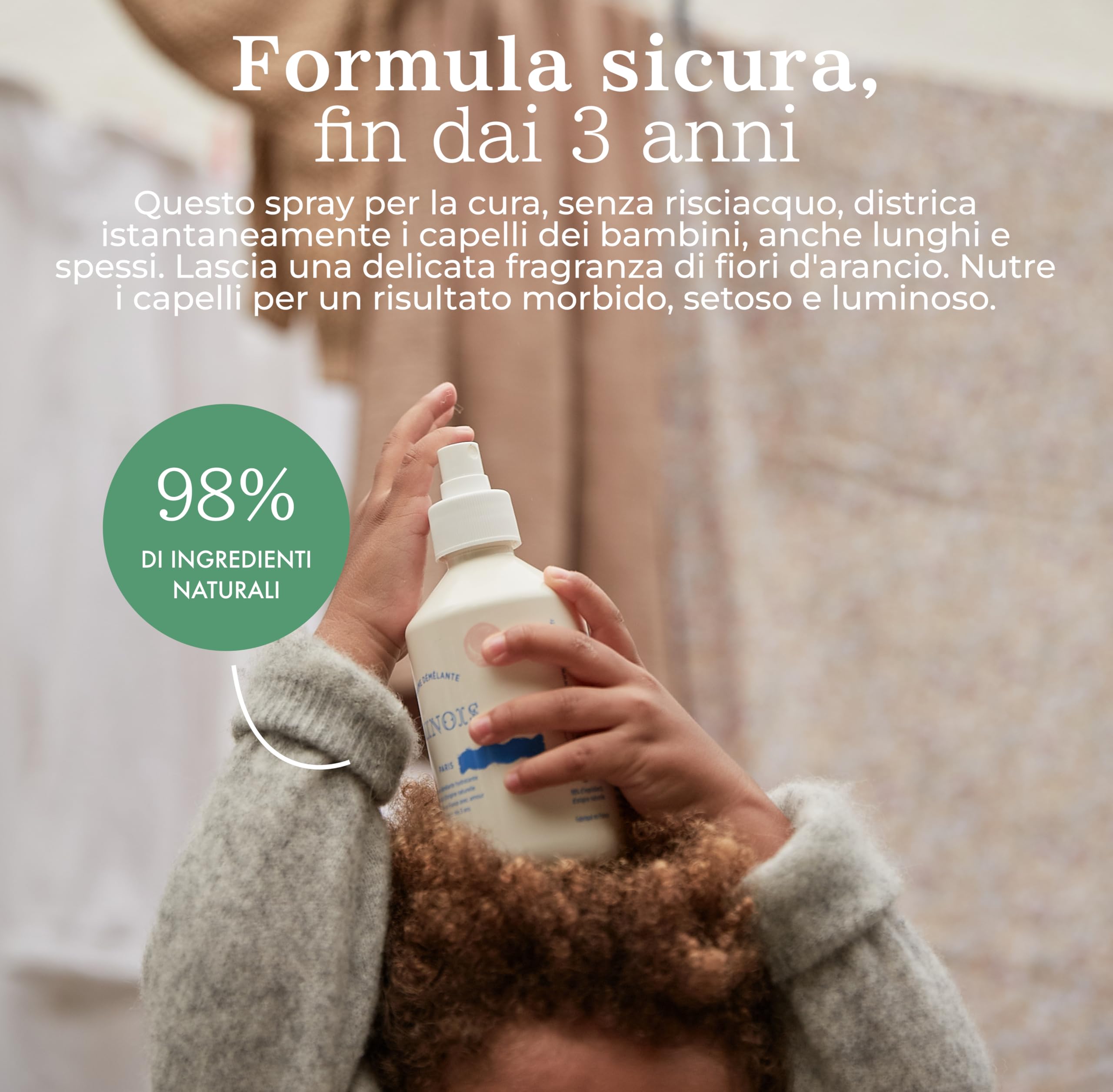 MINOIS PARIS – Spray Districante Bambino Tutti i Tipi di Capelli Senza Risciacquo – Lunghi, Spessi, Ricci - Idrata e Fortifica - Dai 3 Anni - 98% Ingredienti Naturali – Made in France - 300ML