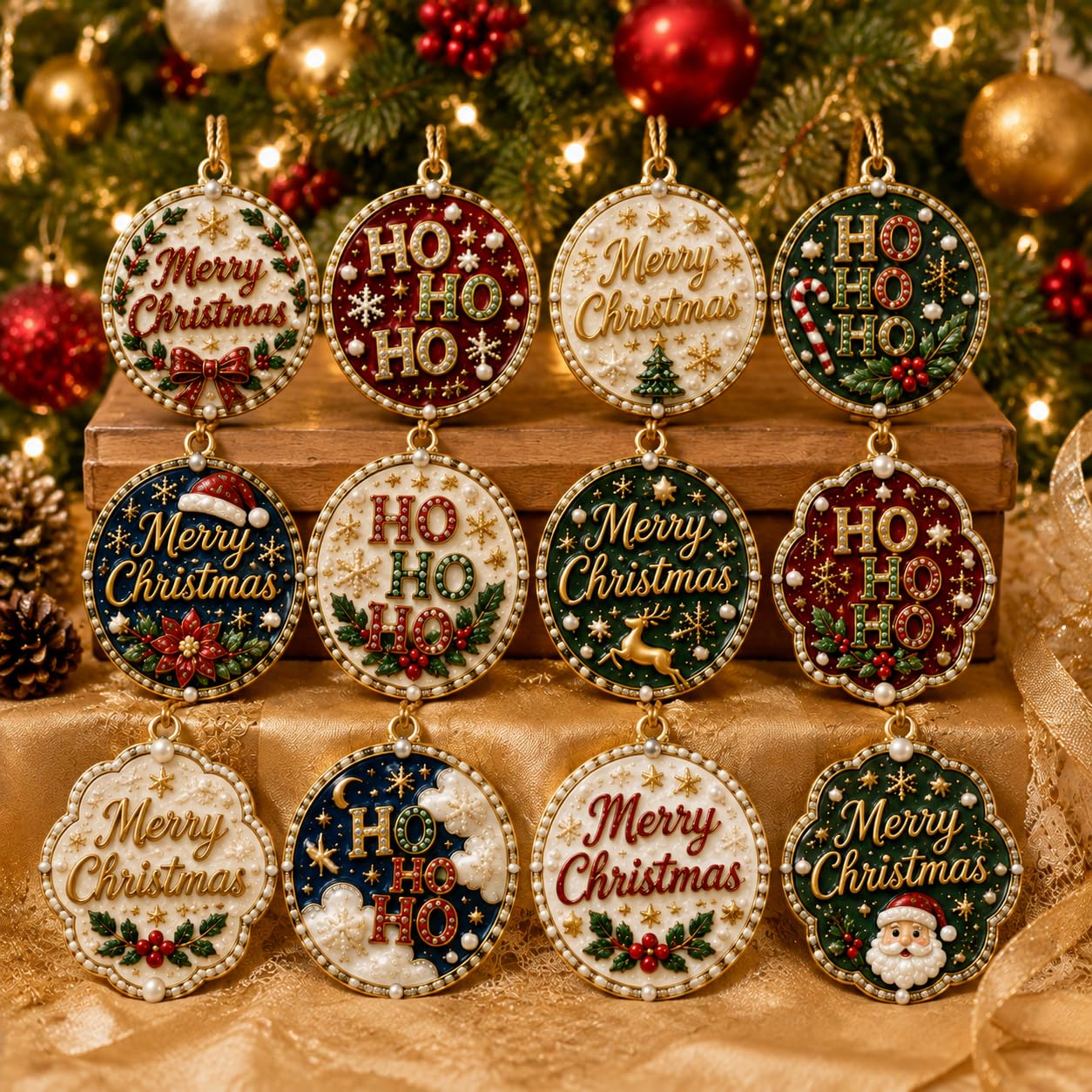 12Pcs Pearl Art Christmas Ornaments DIY Pearl Diamond Art Kits for Adults
