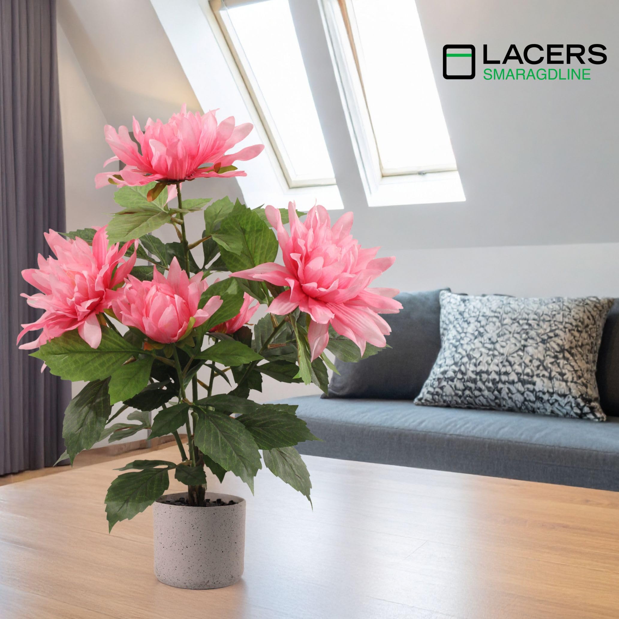 Lacers SMARAGDLINE künstlichen Dahlien 2er Set pink - 55cm künstliche Pflanzen dekorative kunstpflanze im Topf lebendige Farben wie echt wirkende Blätter & Blüten zuhause & Büro Frühlingsdeko