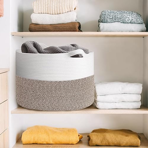 Miniatura 7 de Cesta grande para mantas, 22 x 22 x 14 pulgadas, cesta tejida para manta de ropa sucia para bebé, canasta de juguetes con asa, cestas de