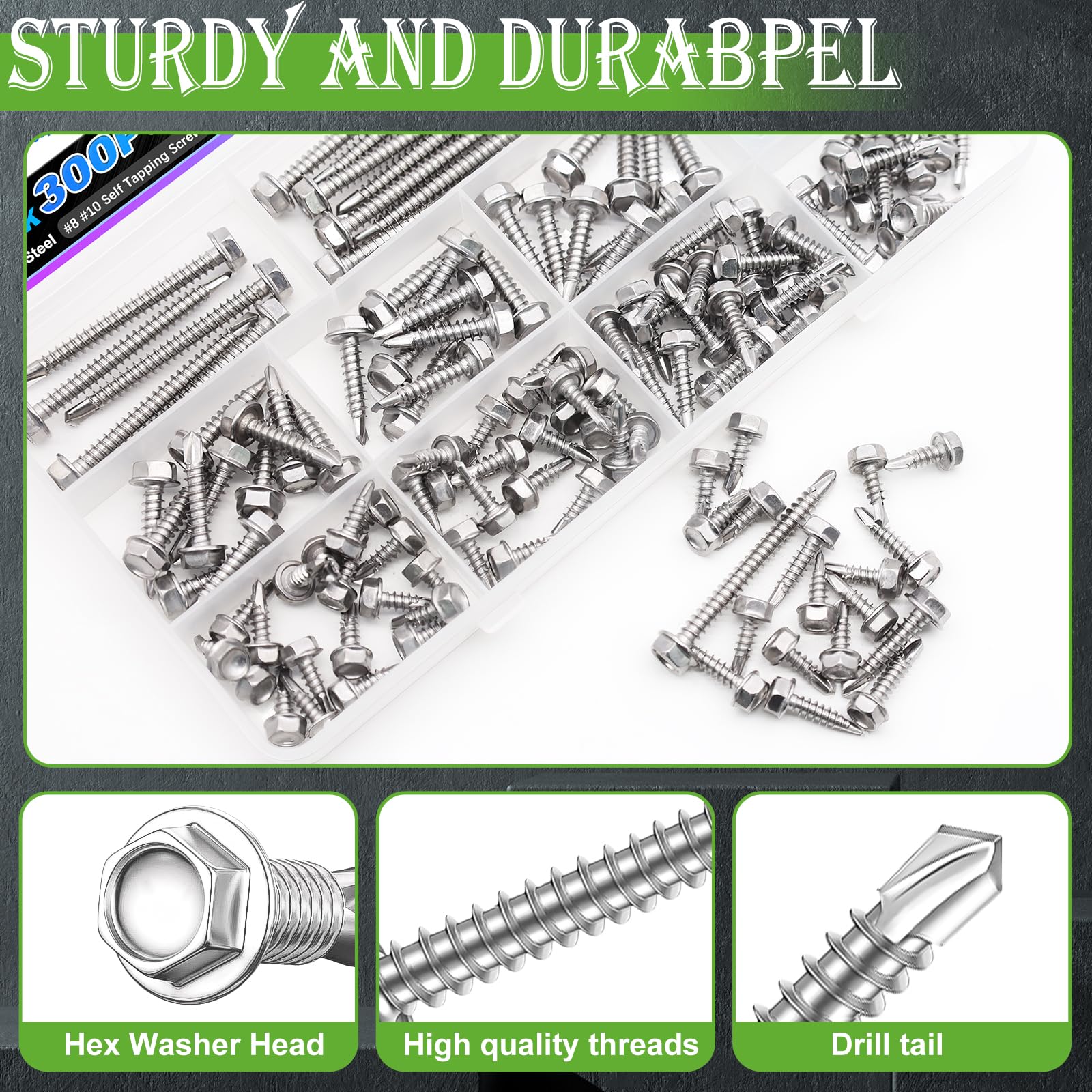 Stainless Steel Self Tapping Screws - 300 Pack -3
