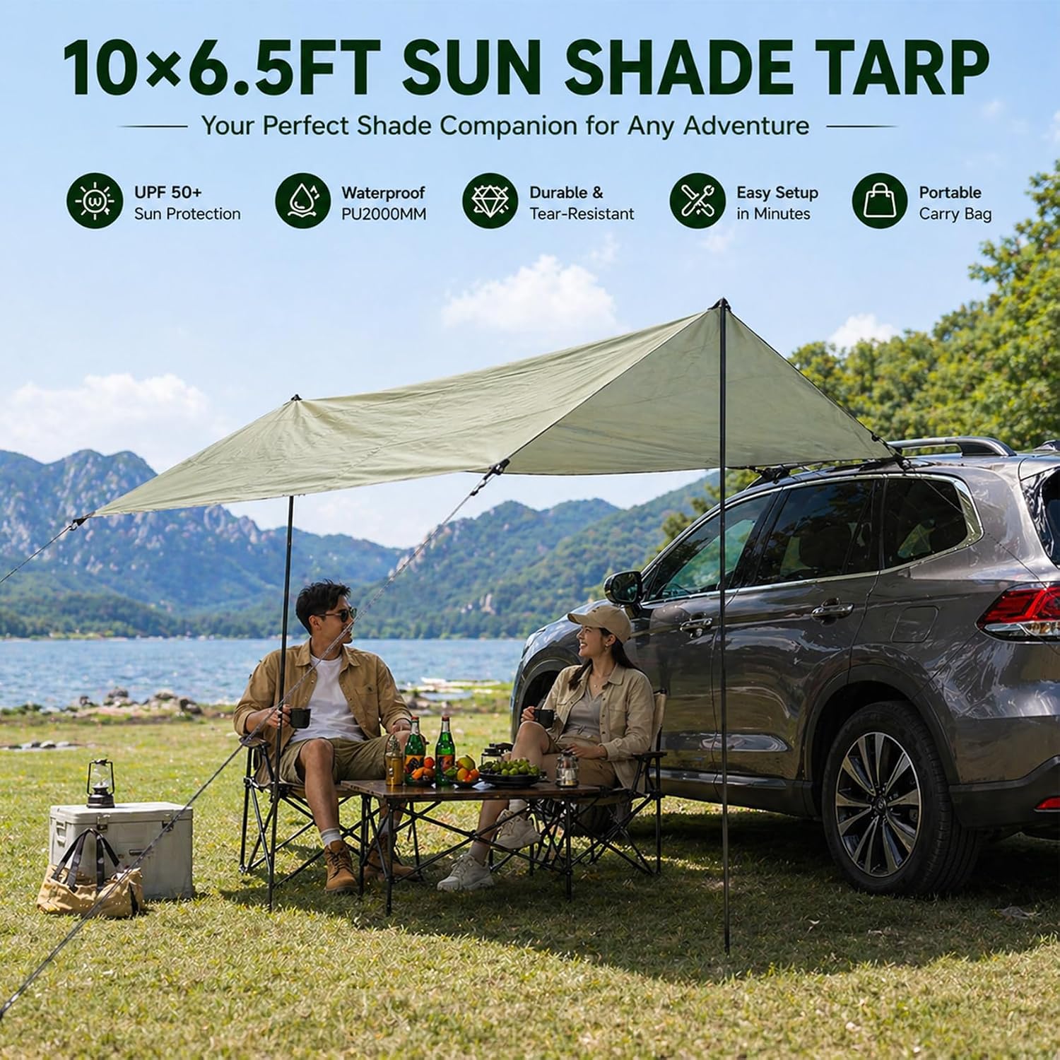 Portable Car Awning for SUV SUV Tent SUV Camping Accessories, 10'x6.56' Tailgate & Side Vehicle Awning Shelter, No Roof Rack Needed, Waterproof UV50+ Protection for Van Truck MPV Camper Outdoor