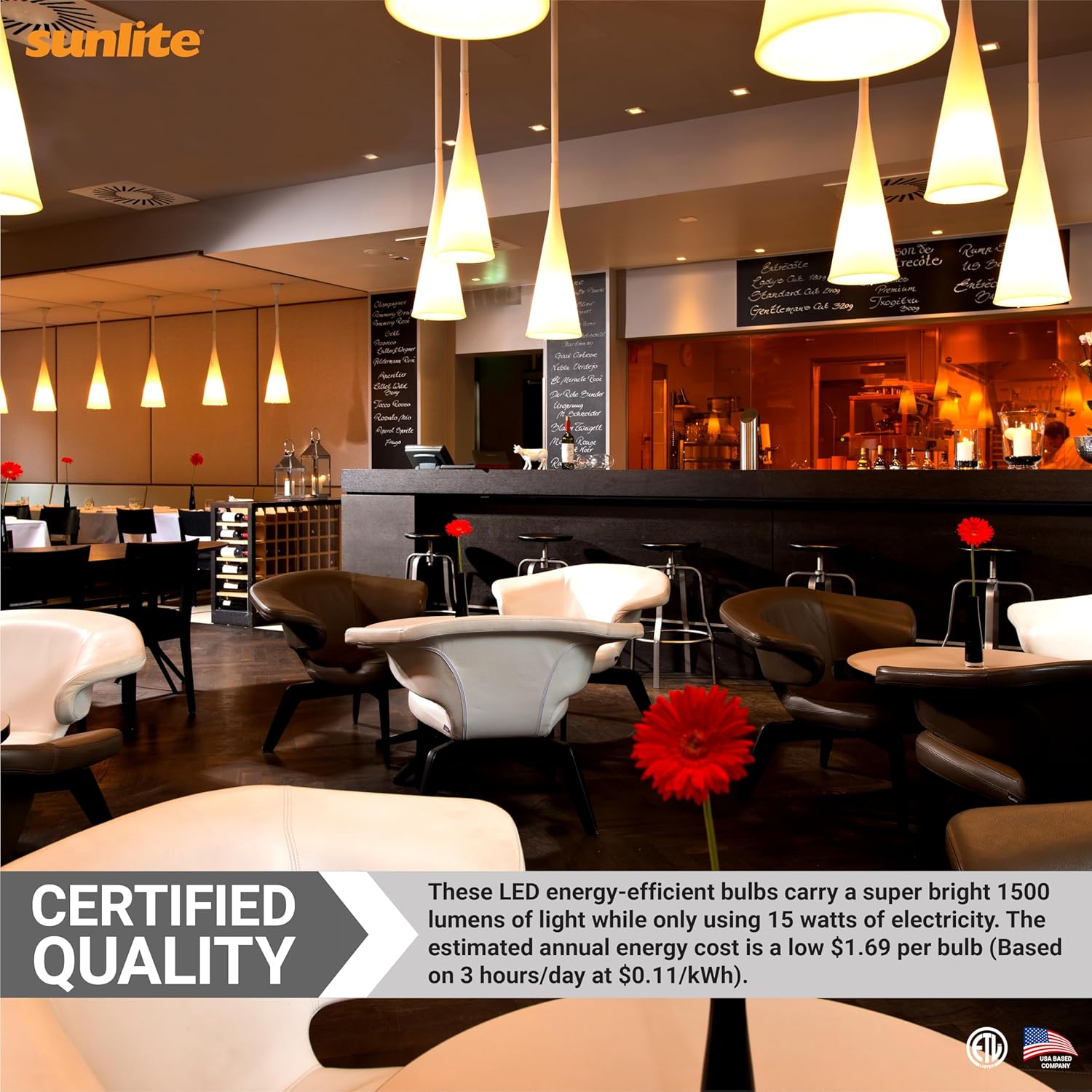 Sunlite A19 Standard LED Light Bulb, 15 Watts (100W Equivalent), 1500 Lumens, Bulk 48 Pack, 120 Volts, Non-Dimmable, Medium E26 Base, RoHS, ETL Listed, 3000K Warm White