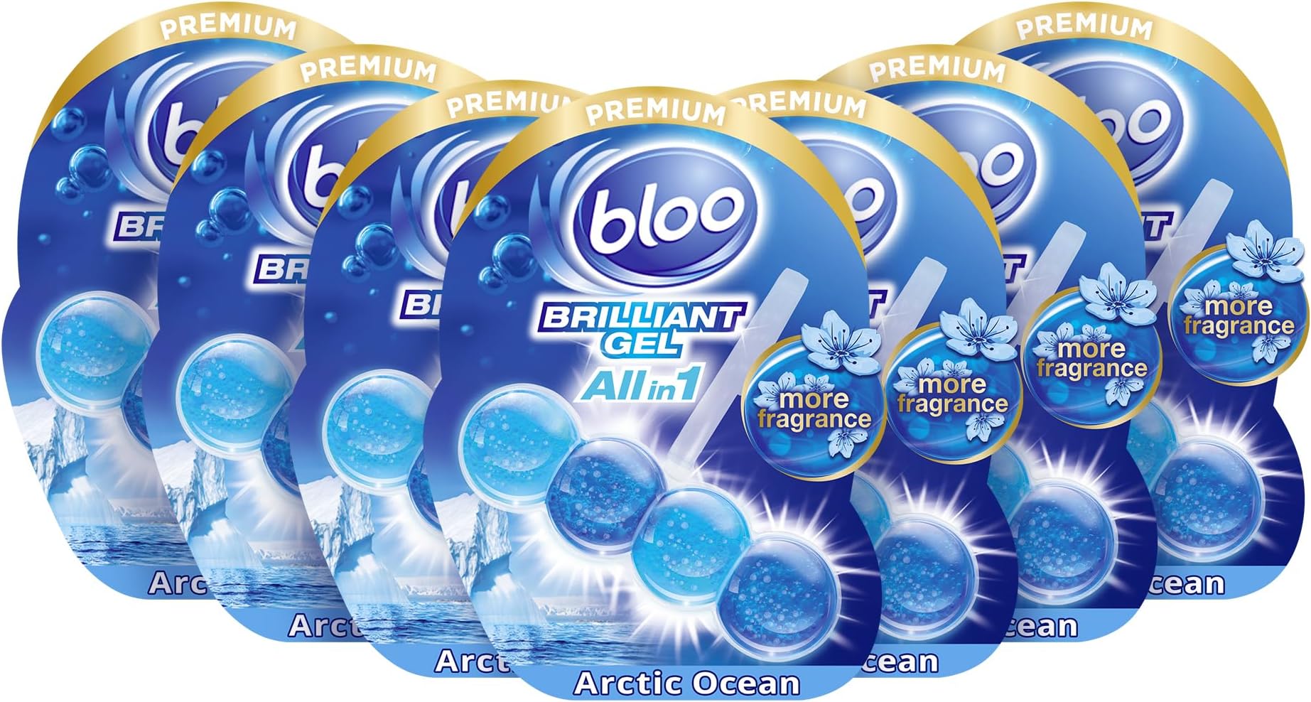 Brilliant Gel All in 1 Toilet Rim Block Cleaner, Arctic Ocean Fresh Scent, for All-Around Cleanliness, Long Lasting Freshness and Brilliant Shine - Pack of 7