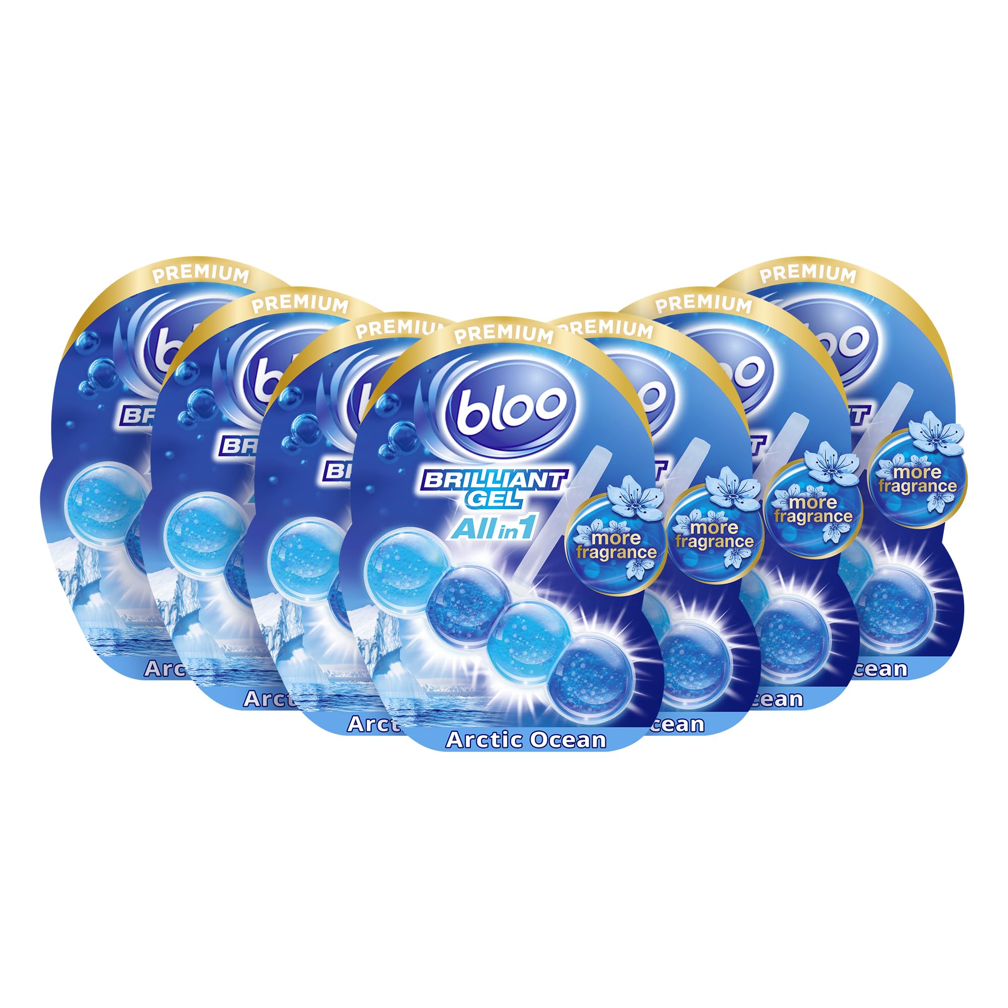 Brilliant Gel All in 1 Toilet Rim Block Cleaner, Arctic Ocean Fresh Scent, for All-Around Cleanliness, Long Lasting Freshness and Brilliant Shine - Pack of 7