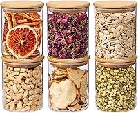 Vista 1 de 25oz 6PCS Round Airtight Glass Food Storage Jars, Clear Glass Food Storage Container with Bamboo Lid, Stackable Spice Jar, Kitchen Canister for