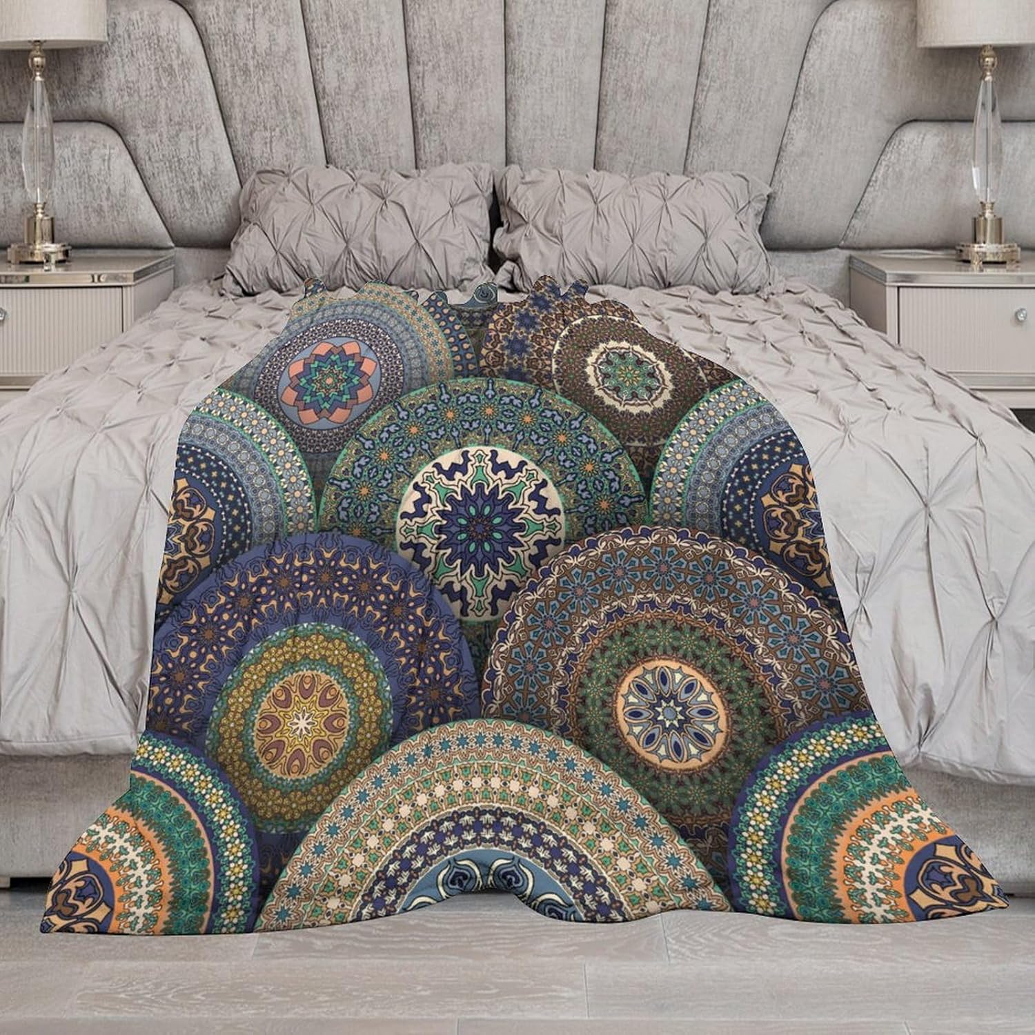 Indian Bohemian Throw Blanket Mandala Design Colorful Boho Floral Pattern Paisley Blanket for Sofa Bed Couch Chair Or Dorm 60"x80"