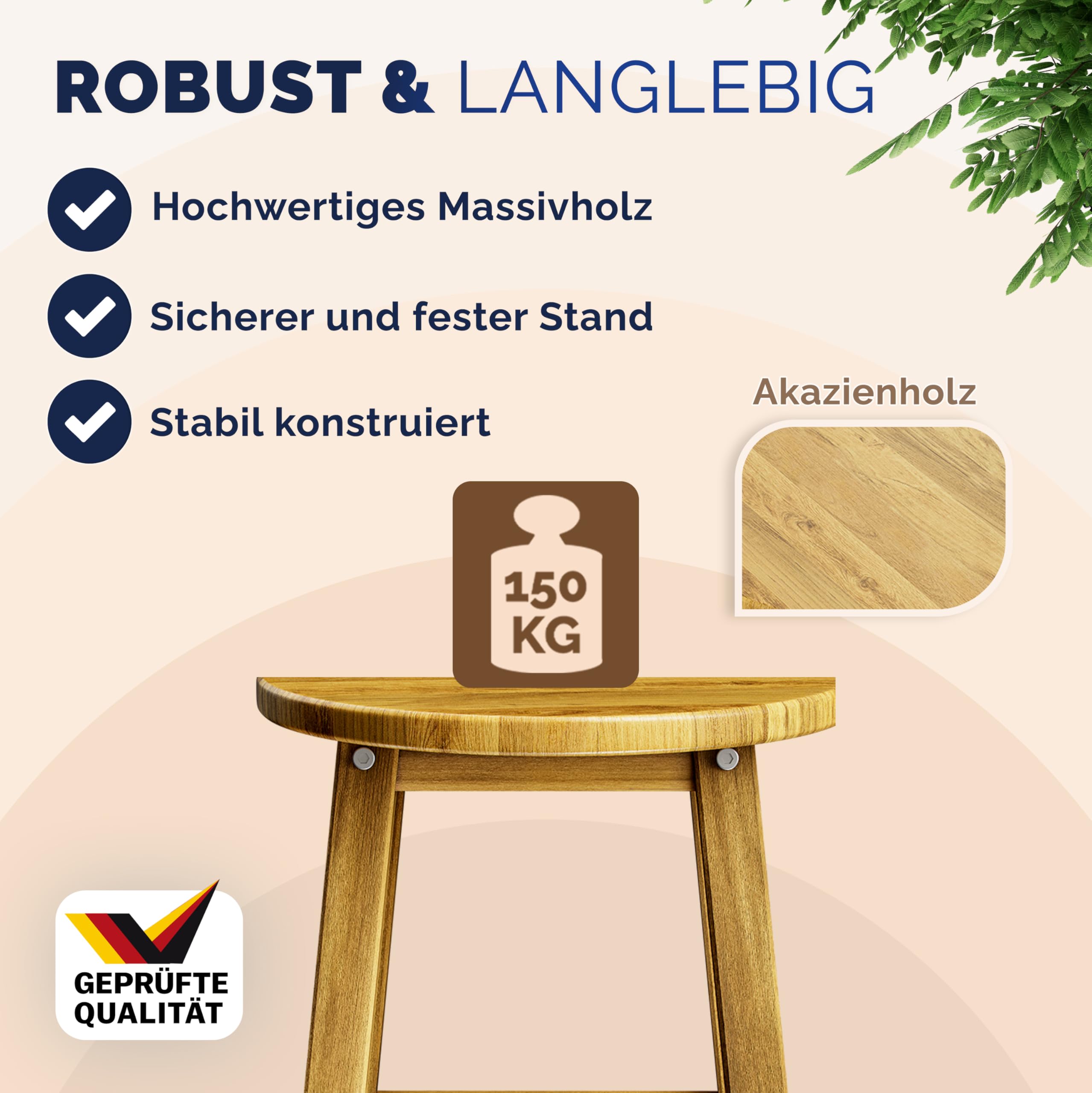 Casaria® Set di 4 Sgabelli da Bar in Legno D'acacia Altezza 75cm Design Rustico Sedia da Cucina Sgabello Tondo Bancone Poggiapiedi