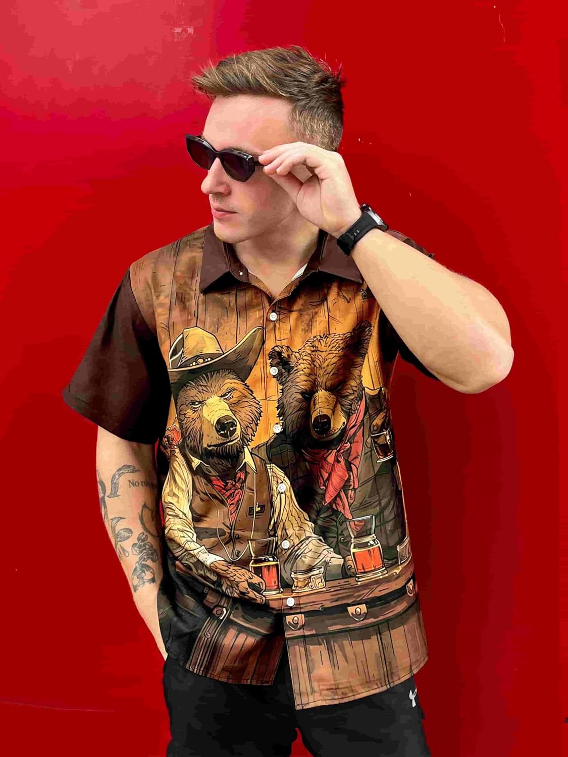 Men's Funny Hawaiian Shirt, Short Sleeve Graphic Button Down, Tropical Casual Beach Vacation Summer Shirt