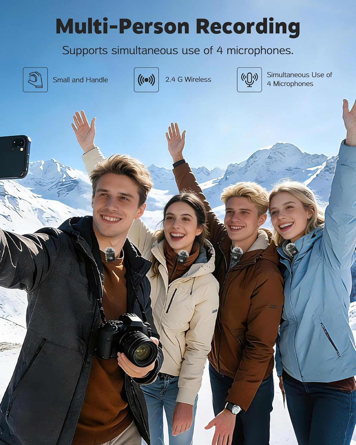 Wireless Lavalier Microphone for iPhone & Android, Upgraded Mini Microphone with Digital Display & AI Noise Reduction - 100H Charging Case, Mic for Video Recording, Vlogging, TikTok (4 Mics)