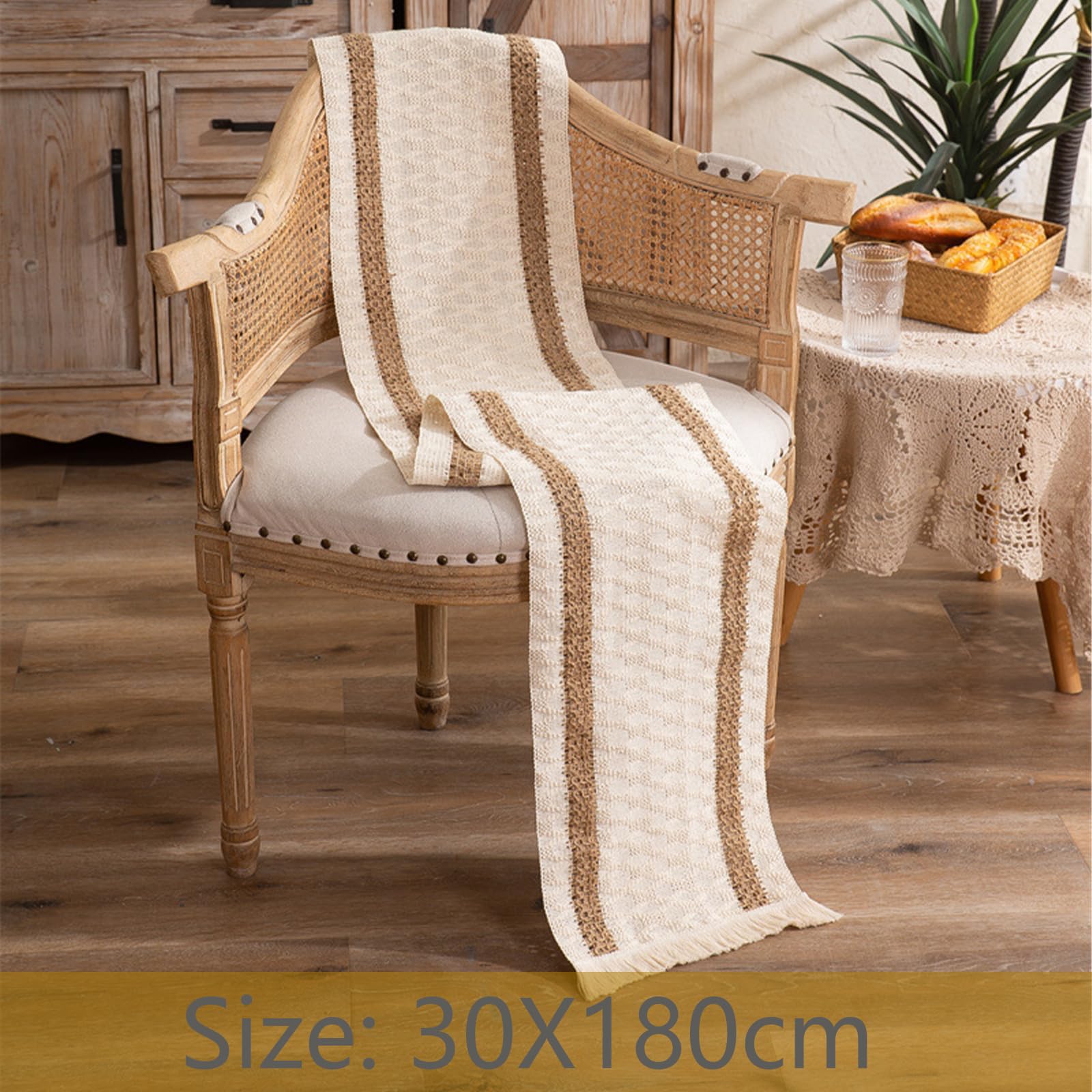 Runner Tavolo Macramè Bohémien Beige - 35x180 Cm Con Nappe Lunghe, Decorazione Fatta A Mano - Foto 4