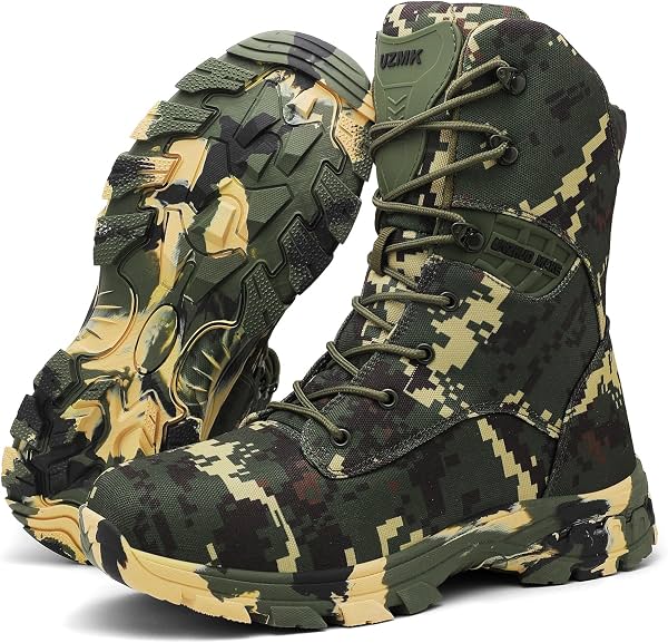 Botas de senderismo estilo militar, botas tácticas de combate con camuflaje digital, botas de trabajo con cordones altas para camping y senderismo
