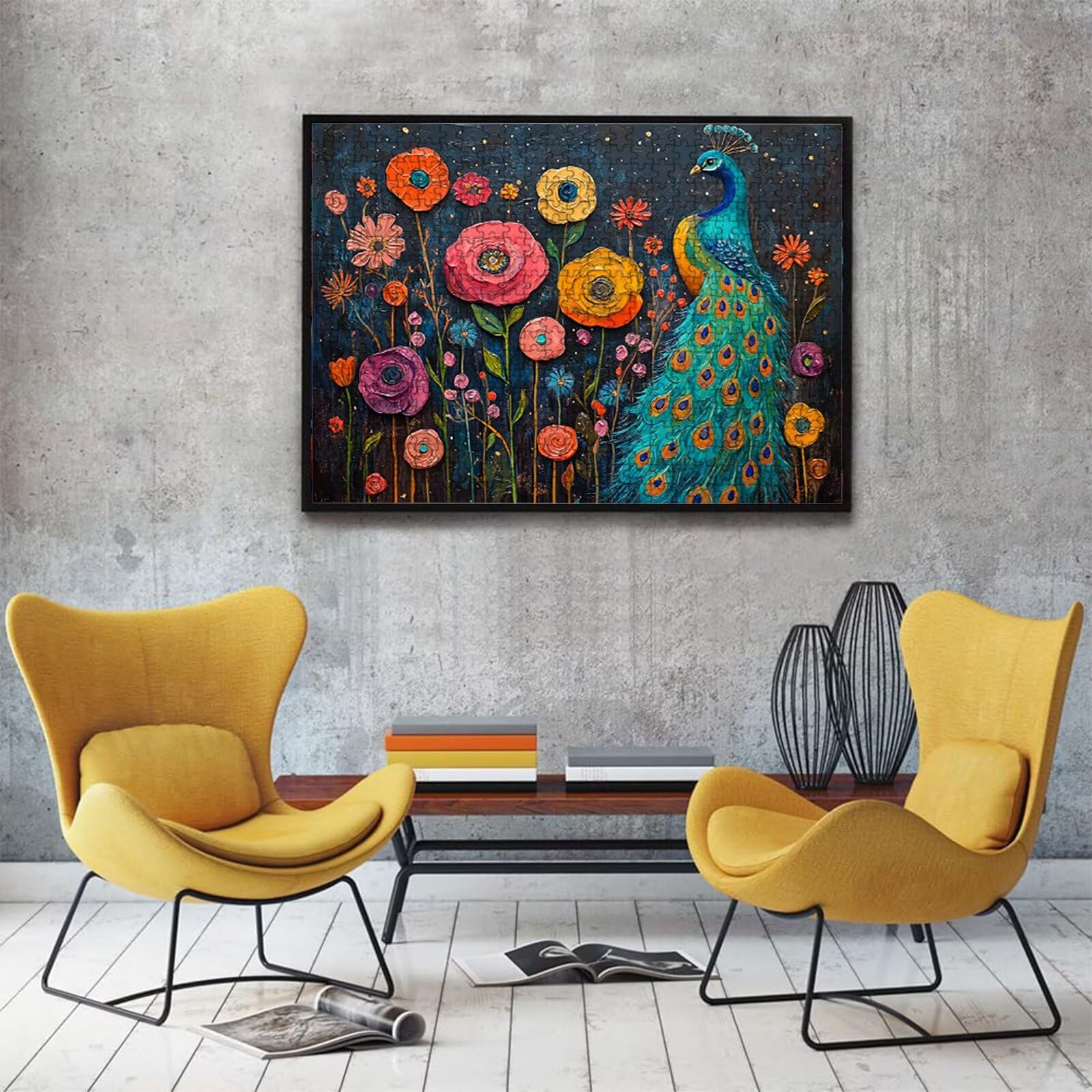 Puzzle 1000 elementów, puzzle 1000 elementów dla dorosłych, trudne puzzle, druk w wysokiej rozdzielczości i jasne kolory, drewniane puzzle paw kwietnik z wykwintnym pudełkiem do pakowania W3H-959