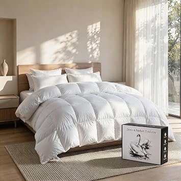 UNIKOME California King Goose Feather Down Fiber Comforter, 108"X94", White