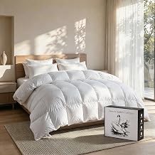 UNIKOME Queen Size Goose Feather Down Fiber Comforter, 88"X88", White
