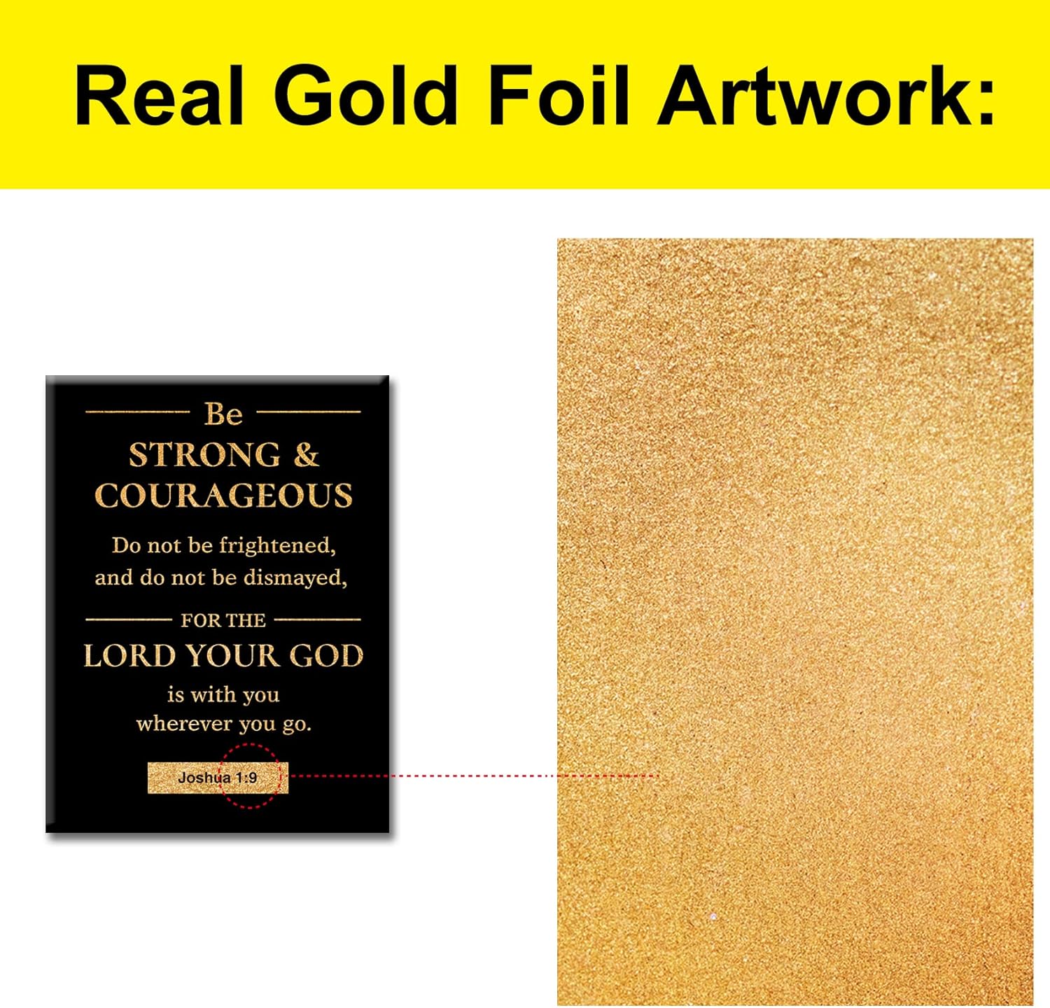 Christian Gold Foil Canvas Wall Art Motivational Be Strong and Courageous Joshua 1:9 Print Framed Canvas Painting Artwork Home Decor Gifts 12x15 Inch - Image 3