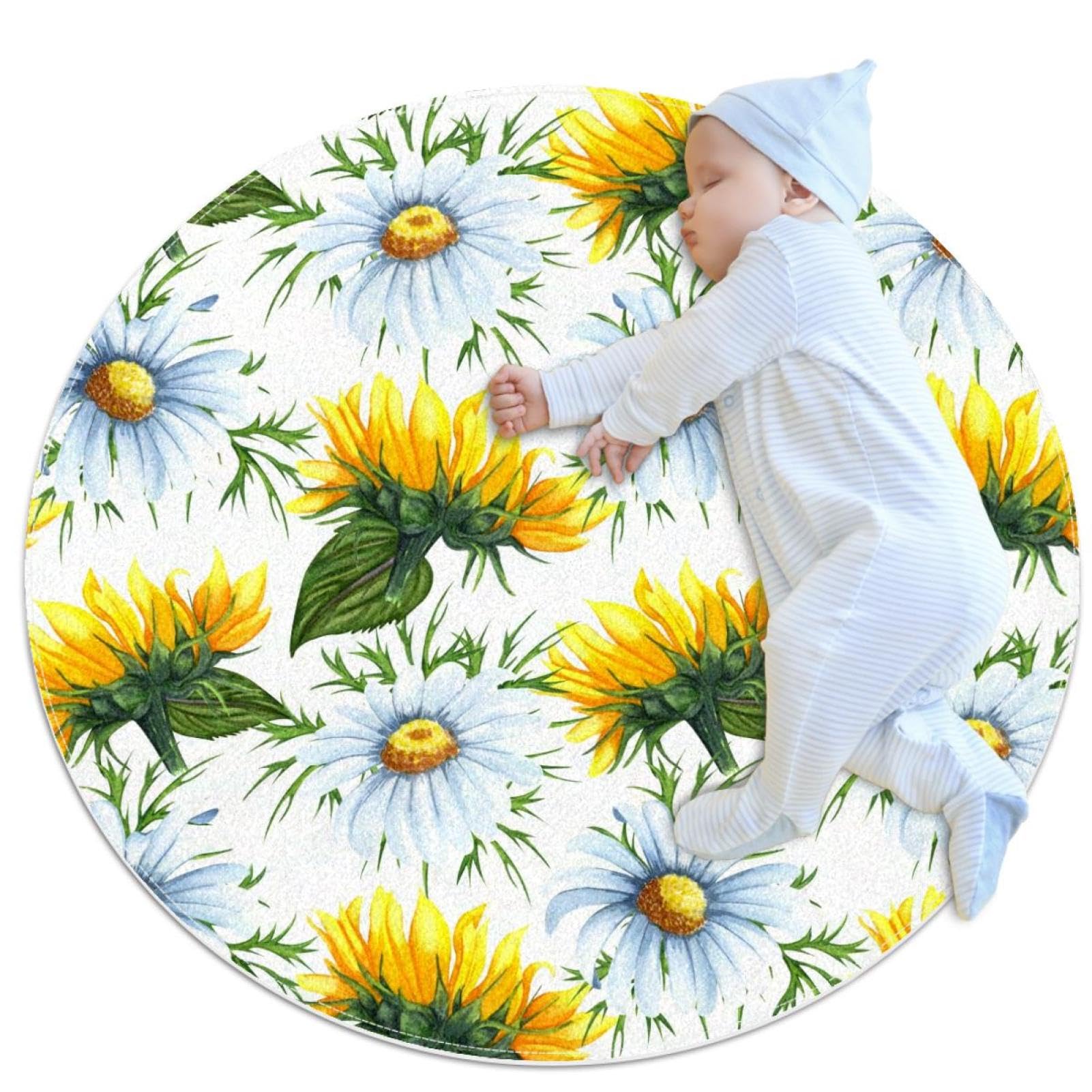 Tapis de salle de bain rond tournesol sauvage et camomille de 1m