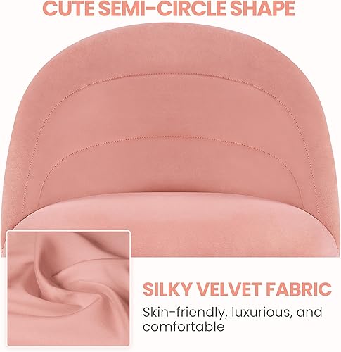 Miniatura 7 de Yaheetech Linda silla de escritorio de terciopelo sin brazos, ajustable, cómoda, suave, giratoria, con ruedas para oficina en casa, sala de estar,