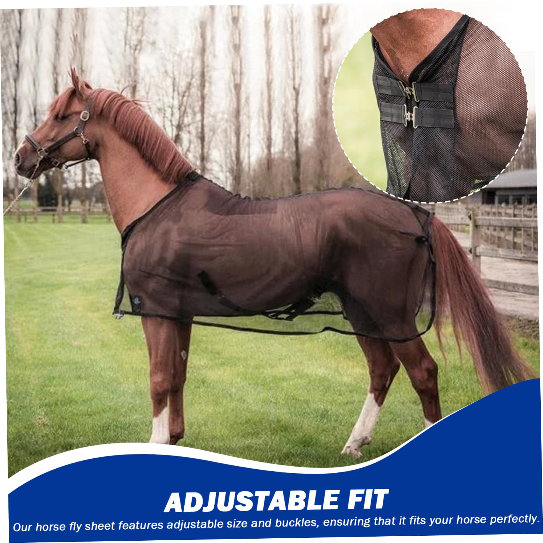Manta mosquitera Ajustable para Caballos, protección UV y Malla Transpirable para Caballos Reales, Manta mosquitera con Hebilla, Exterior para Reales.