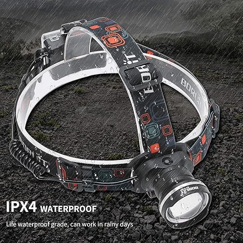 Miniatura 4 de BORUIT RJ-2166 - Linterna frontal LED súper brillante con luz blanca, 3 modos de linterna ajustable, linterna impermeable IPX4, ideal para correr,