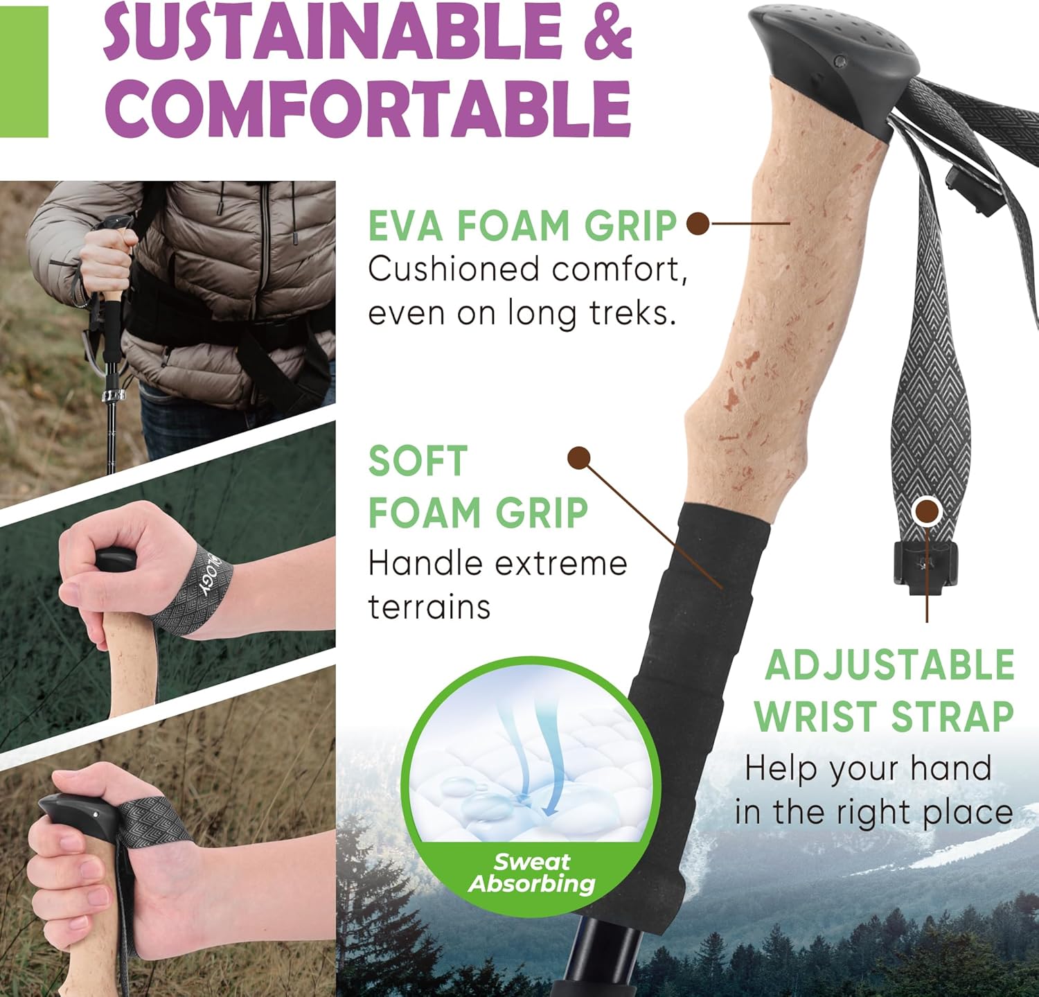 trekology trek-z collapsible hiking poles extended on trail