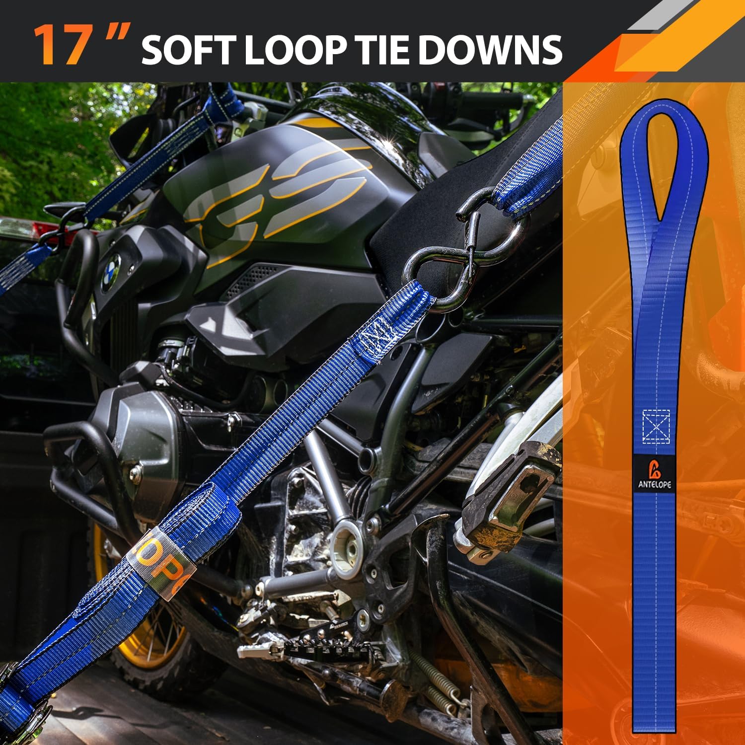2 Packs Heavy Duty Ratchet Tie Down Straps - 5,250lb Breaking Strength Ratchet Strap - 1.5" x15' Motorcycle Tie Down Strap with 2 Soft Loops, Motorcycle Straps for Cargos, Truck, UTVs(Blue) - Image 3