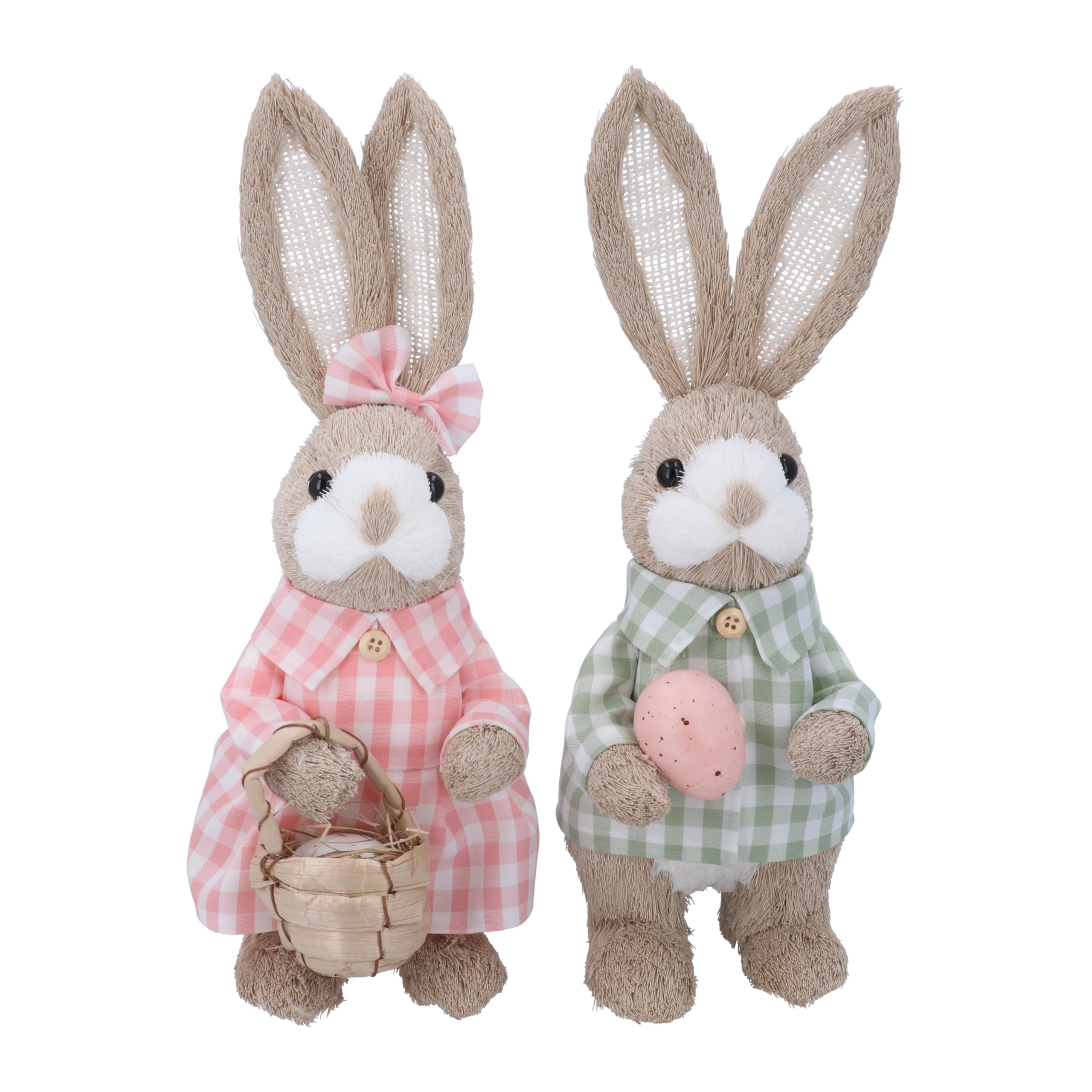 Gisela Graham Multicolor Bristle Easter Bunny Decoration, Gingham, Set Of 2, 30Cm