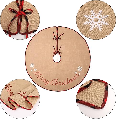 Miniatura 3 de N&T NIETING Burlap Christmas Tree Skirt, 30 Inches Rustic Xmas Tree Skirt for Christmas Decorations, Merry Christmas Tree Ornaments, Holiday Home