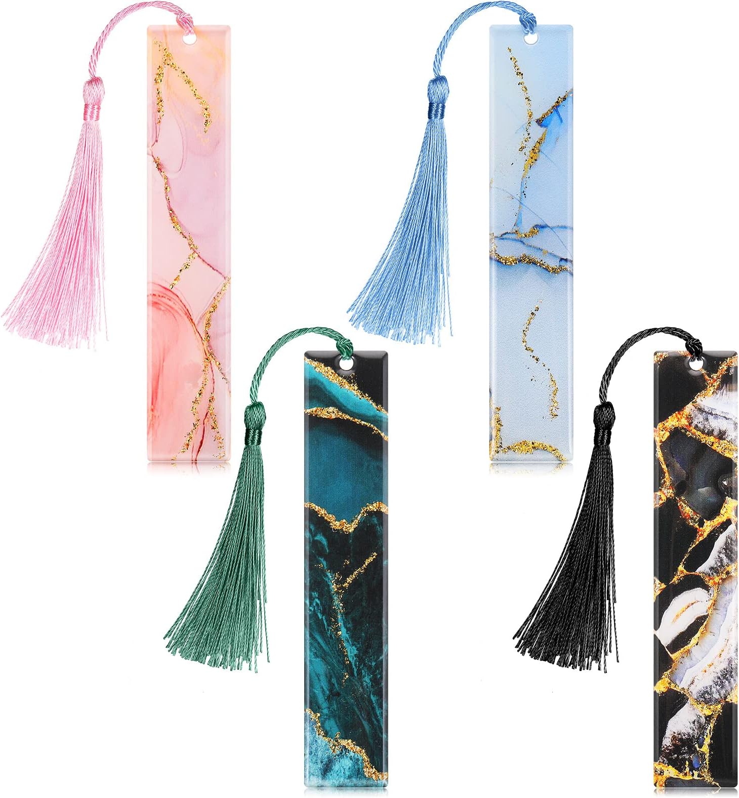 4 Pieces Glittering Dried Flowers Resin Bookmarks Handmade Transparent Page Marker with Tassel for Adults Students School, Office, Home Supplies, Graduation Gifts(Gilding Style)