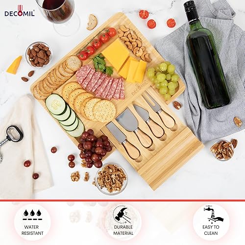 Miniatura 3 de DECOMIL - Juego de tabla de queso y cuchillos de bambú, juego de tabla de charcutería, tabla de queso y cubiertos, tabla de cortar queso, % 100%